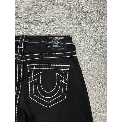 True Religion black Bootcut jeans white stitching Becca