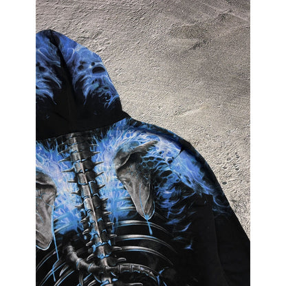 Vintage Y2K skulls flames fullprint black blue hoodie