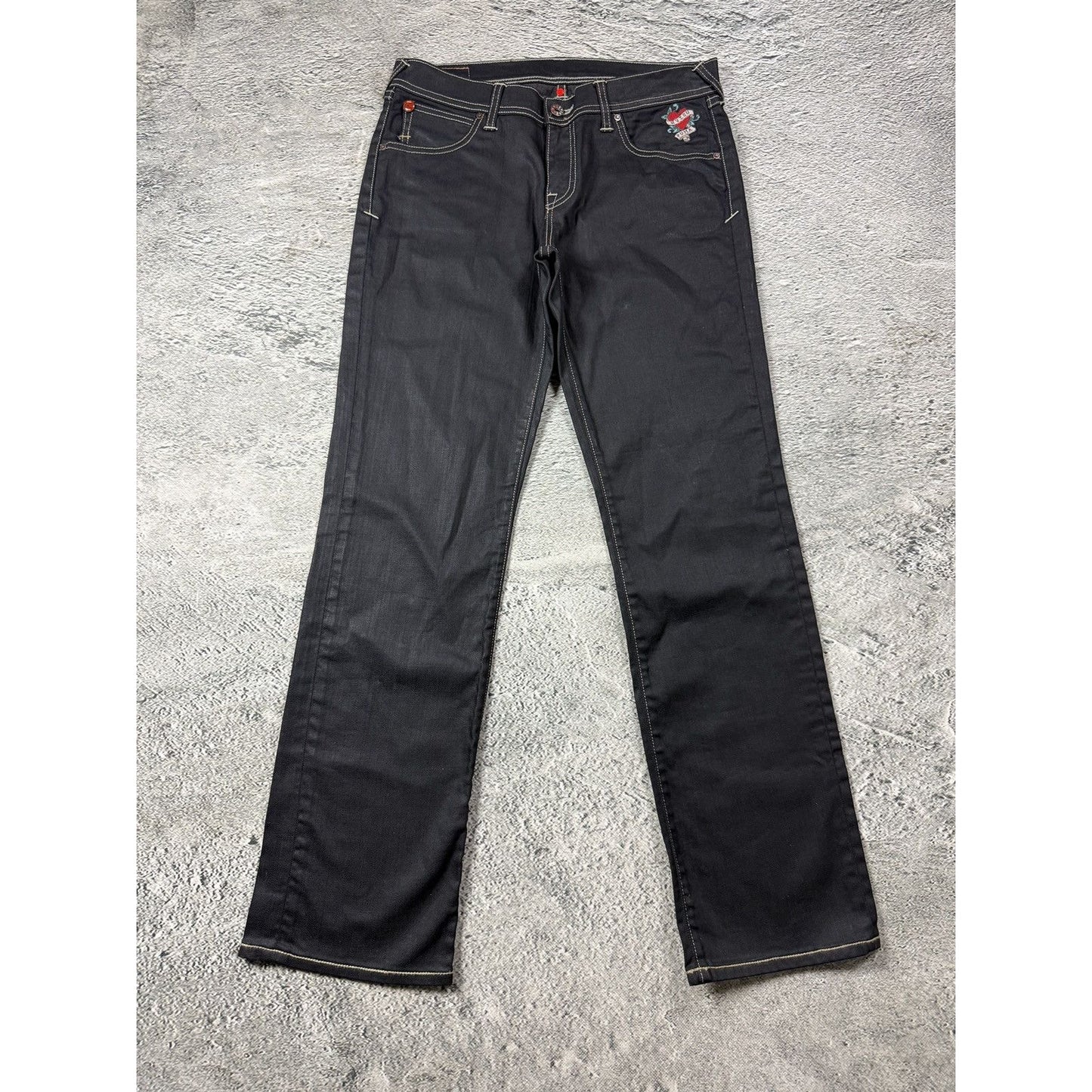 Evisu x Puma vintage waxed black jeans seagulls Y2K