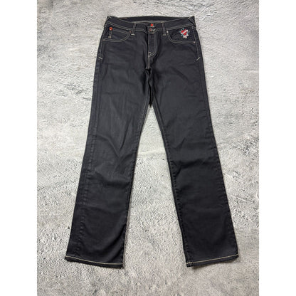 Evisu x Puma vintage waxed black jeans seagulls Y2K