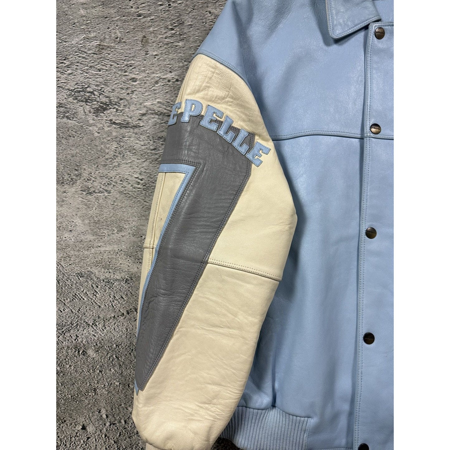 Pelle Pelle leather jacket white blue big logo turquoise