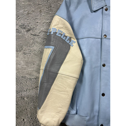 Pelle Pelle leather jacket white blue big logo turquoise