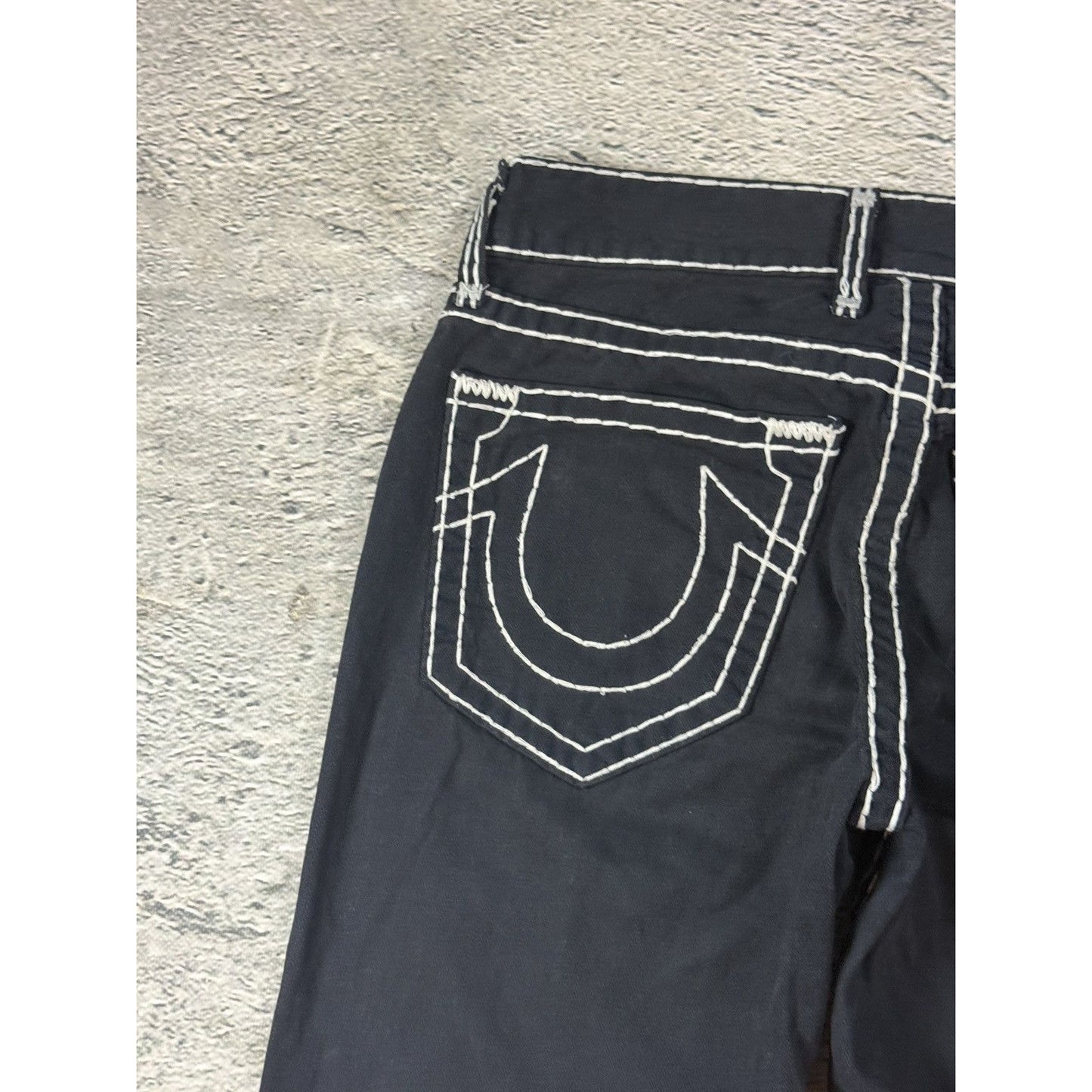 True Religion black jeans white thick stitching Y2K Logan