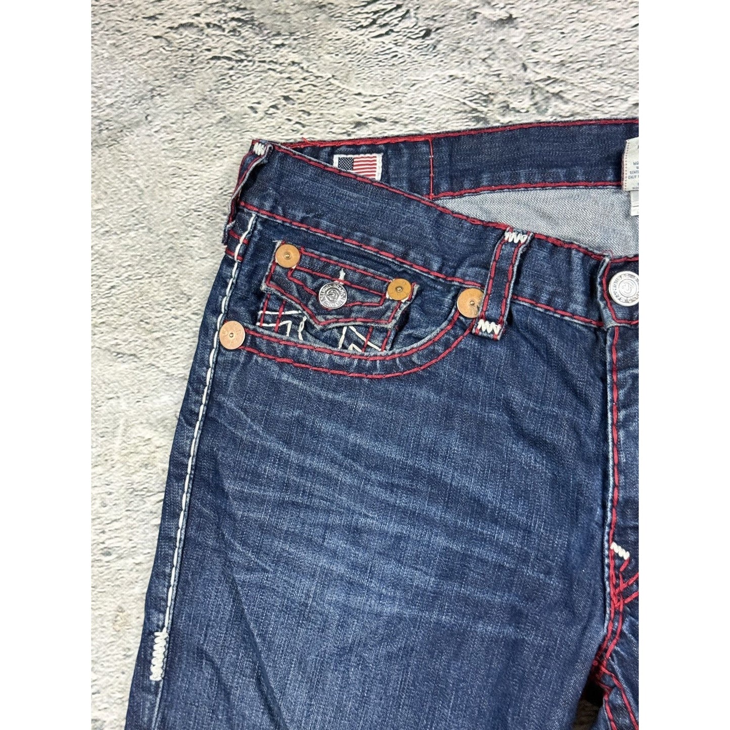 True Religion jeans red white stitch blue Ricky Super T