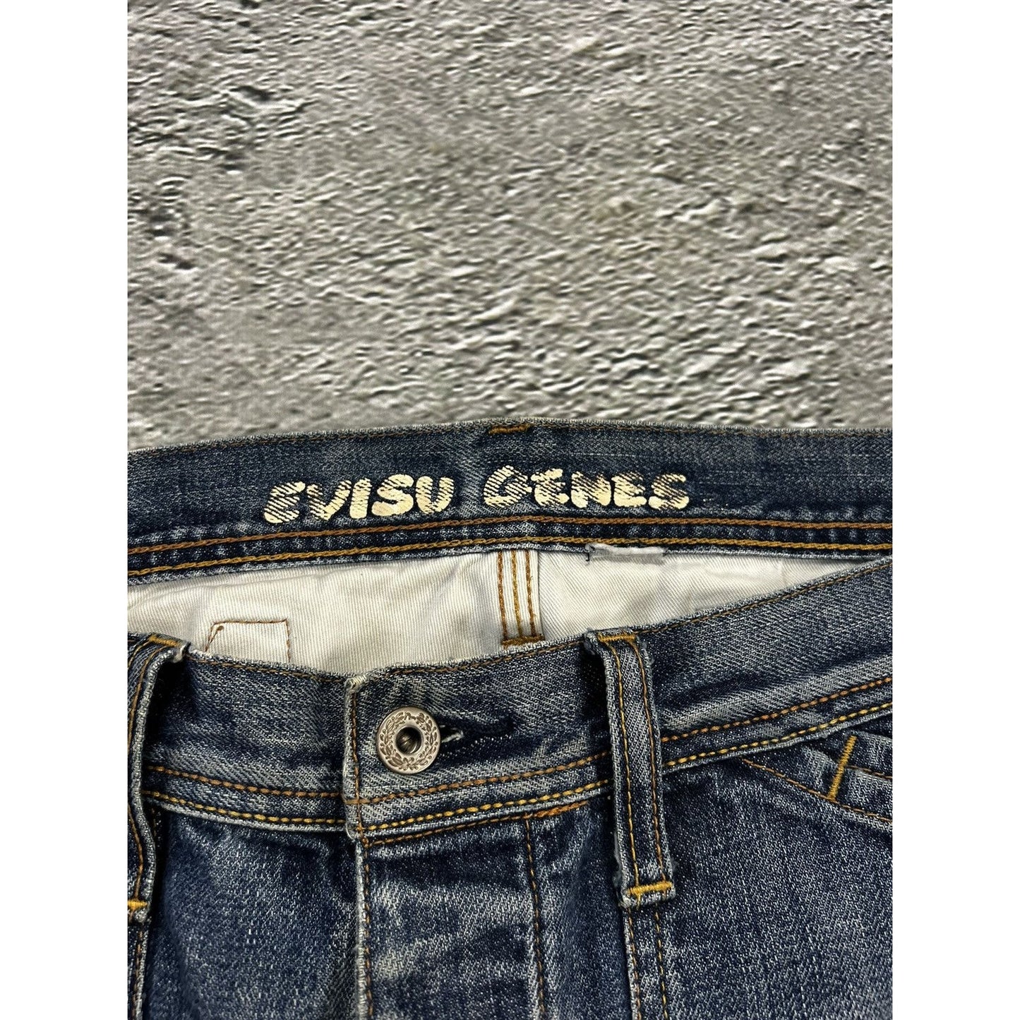 Evisu jeans blue cargo pants white seagulls baggy