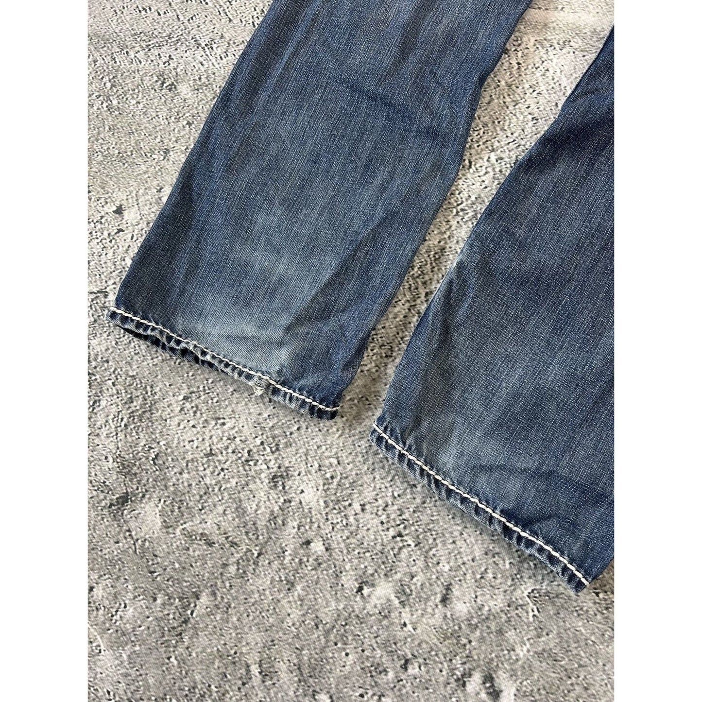 True Religion blue jeans white thick stitching straight Y2K