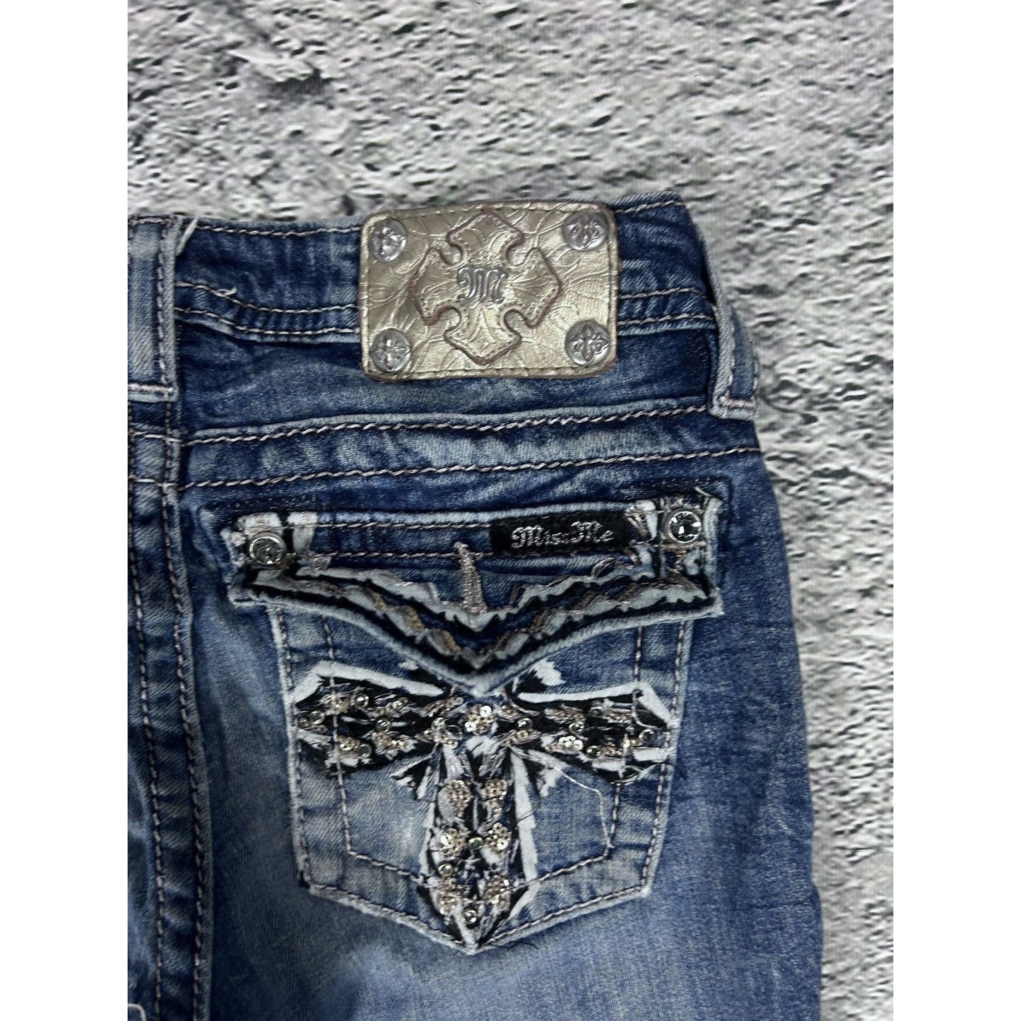Miss Me flared bootcut white stitching denim vintage y2k