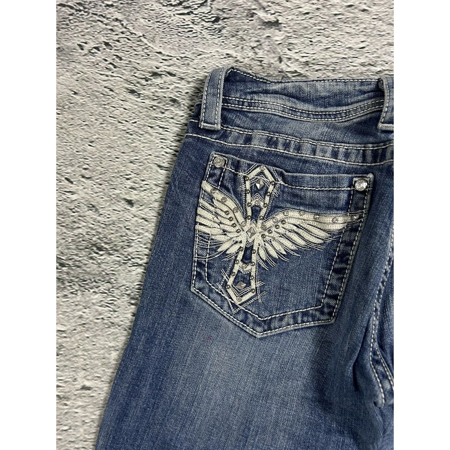 Miss Me flared bootcut white stitching denim vintage y2k