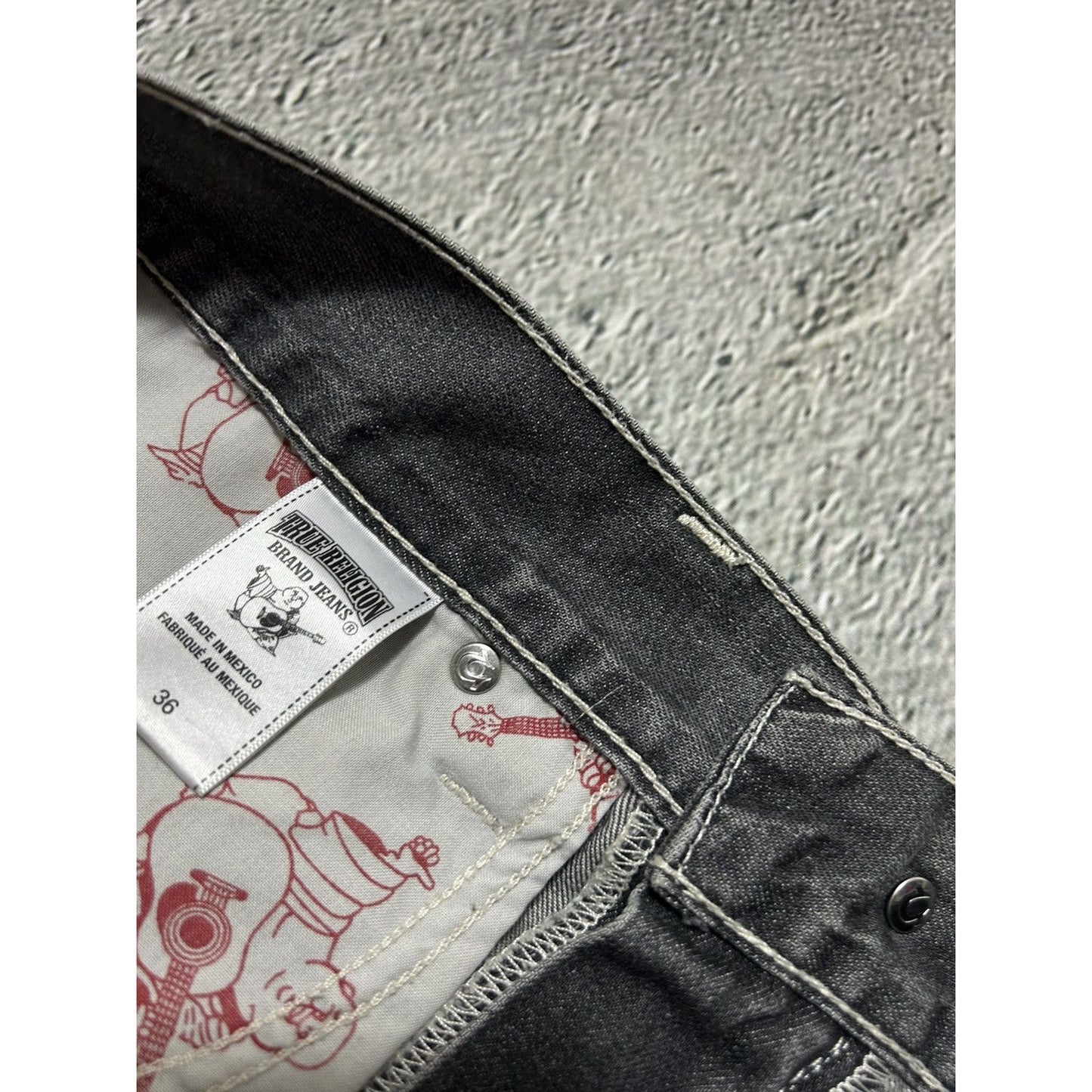 True Religion vintage grey jeans rope white stitching Ricky