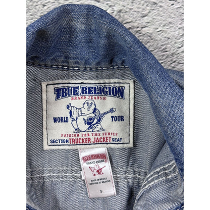 True Religion denim jacket blue white stitching trucker