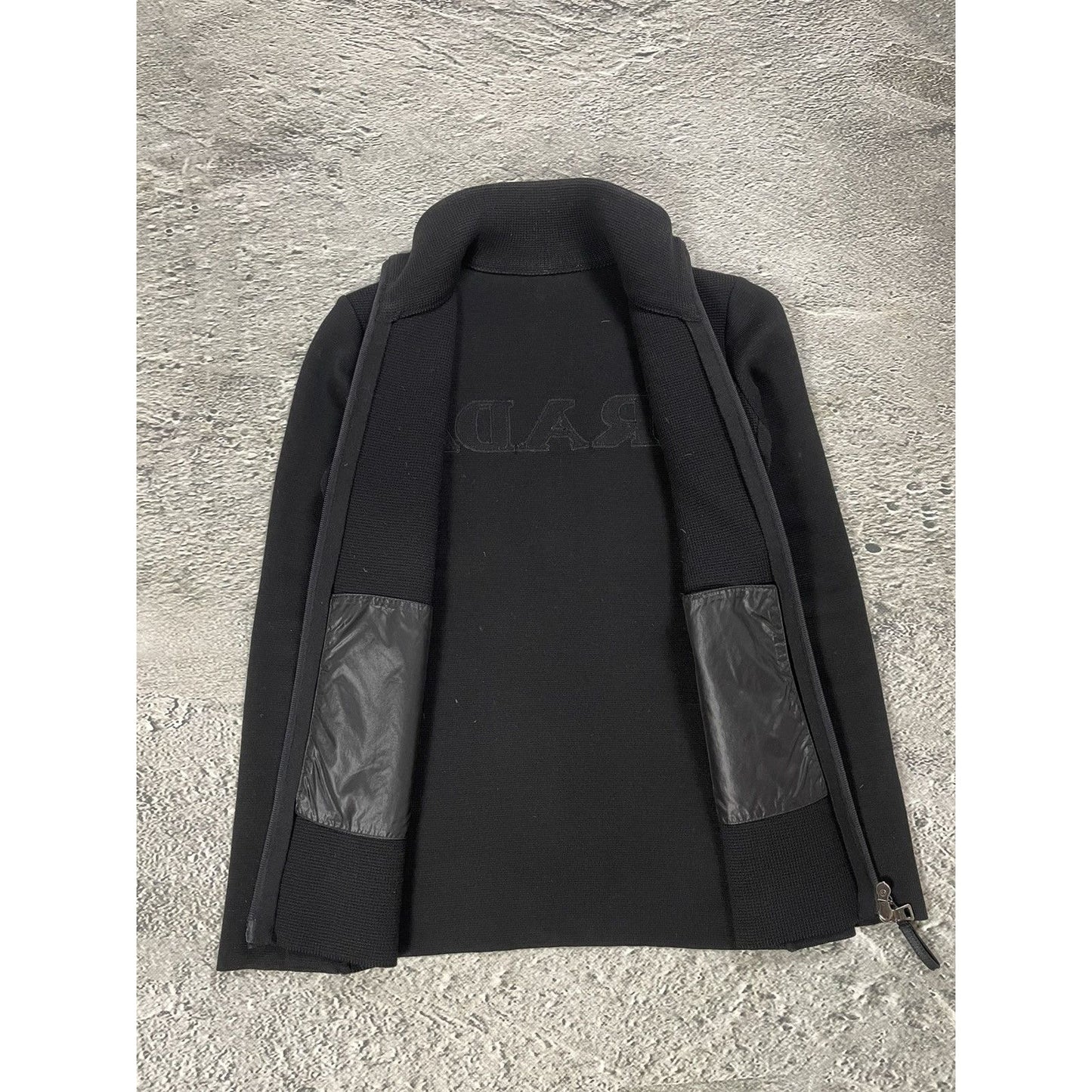 Prada big logo wool zip knit sweter nylon pull-over