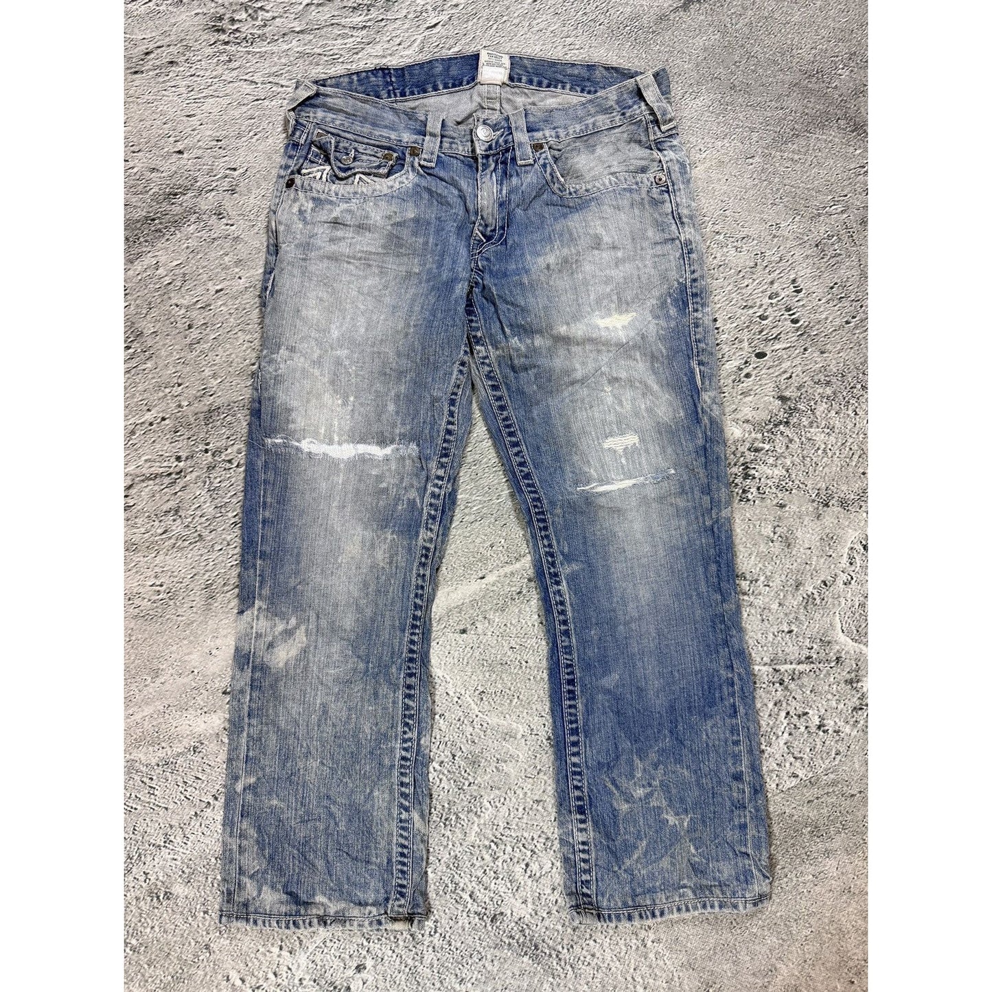 True Religion jeans washed denim white rope stitching
