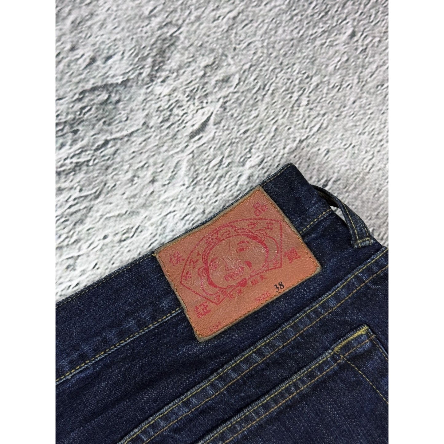 Evisu Genes jeans vintage raw denim blue painted seagull Y2K