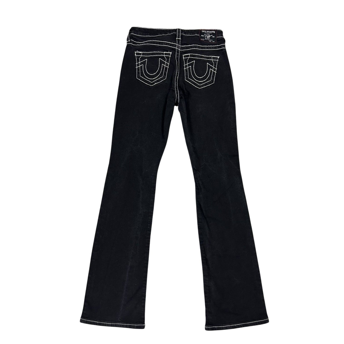 True Religion black Bootcut jeans white stitching Becca