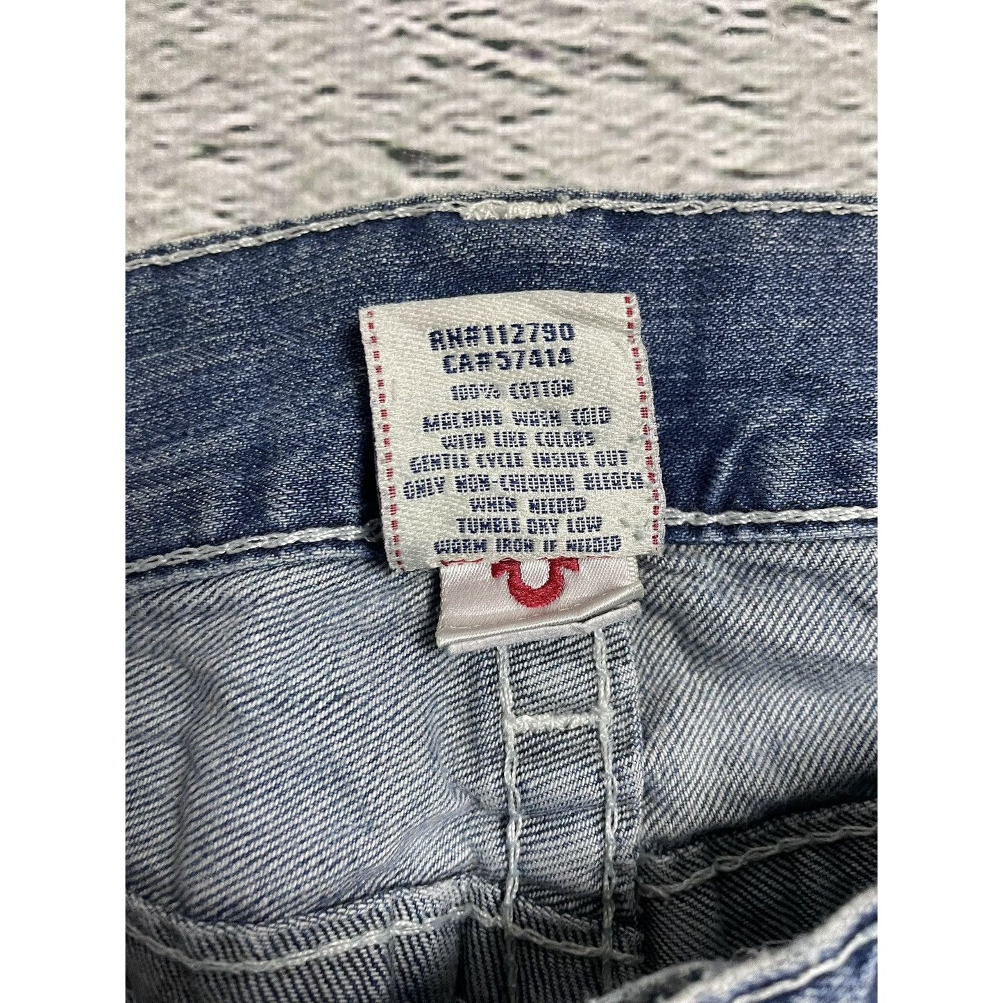 True Religion blue jeans white thick stitching Ricky