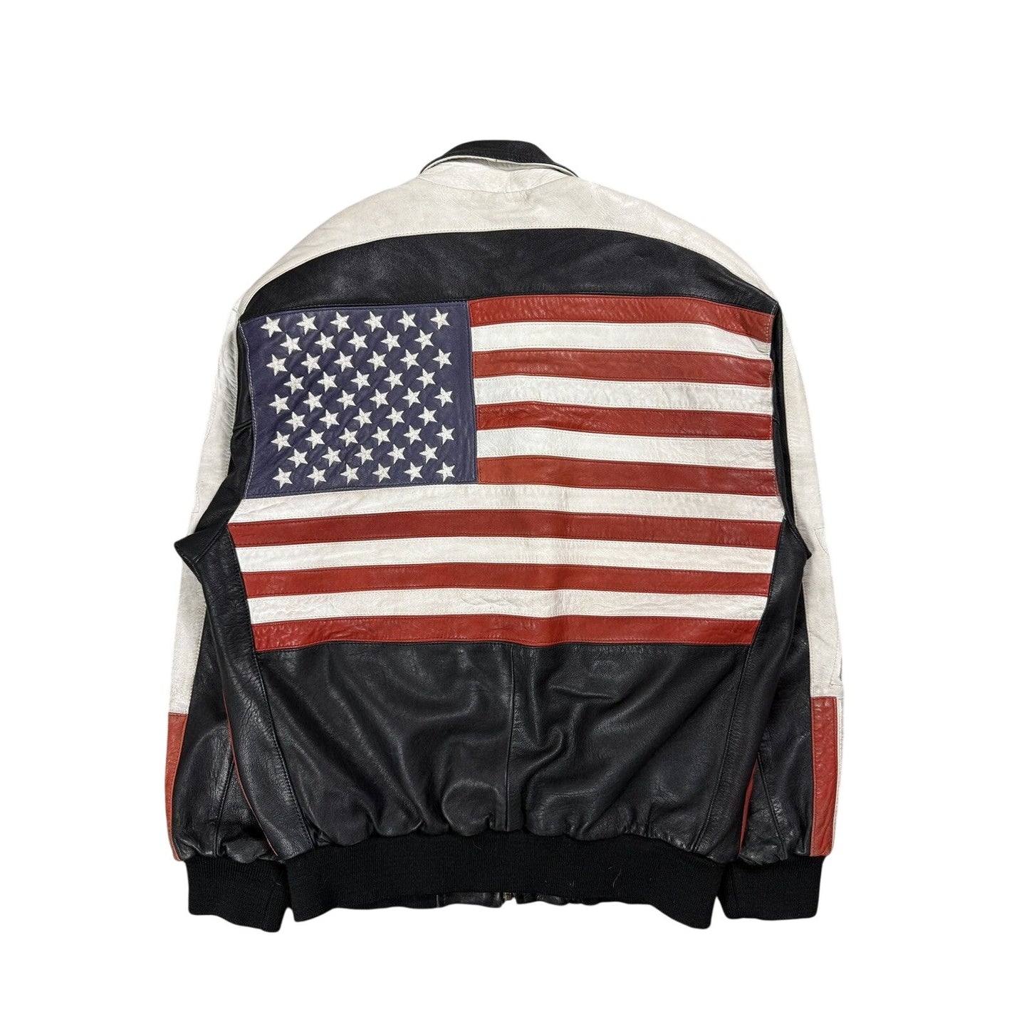 Vintage USA leather jacket flag black red white Max Moser