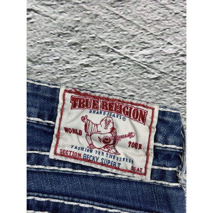 True Religion blue jeans white thick stitching Billy