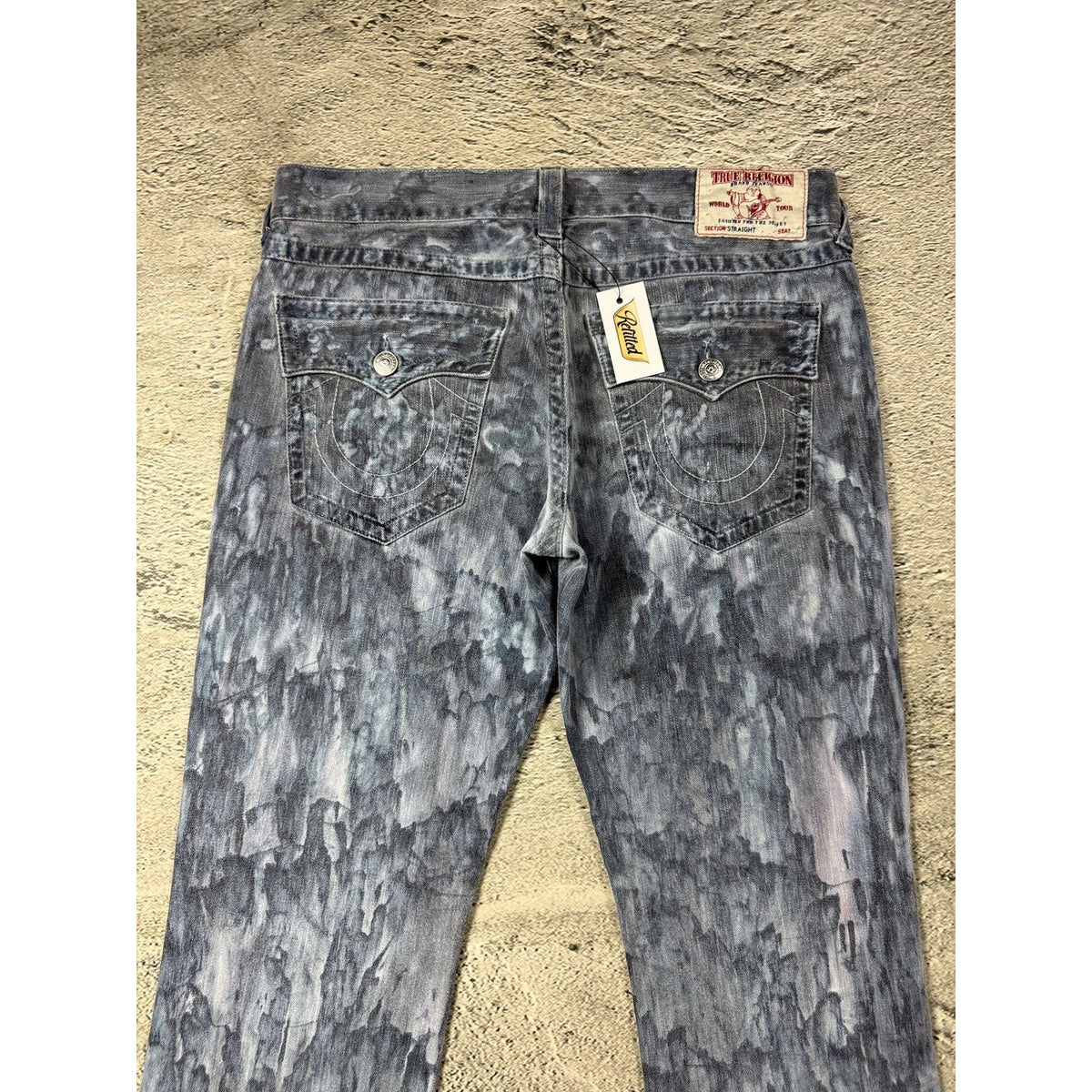 True Religion jeans washed denim white paited acidwash