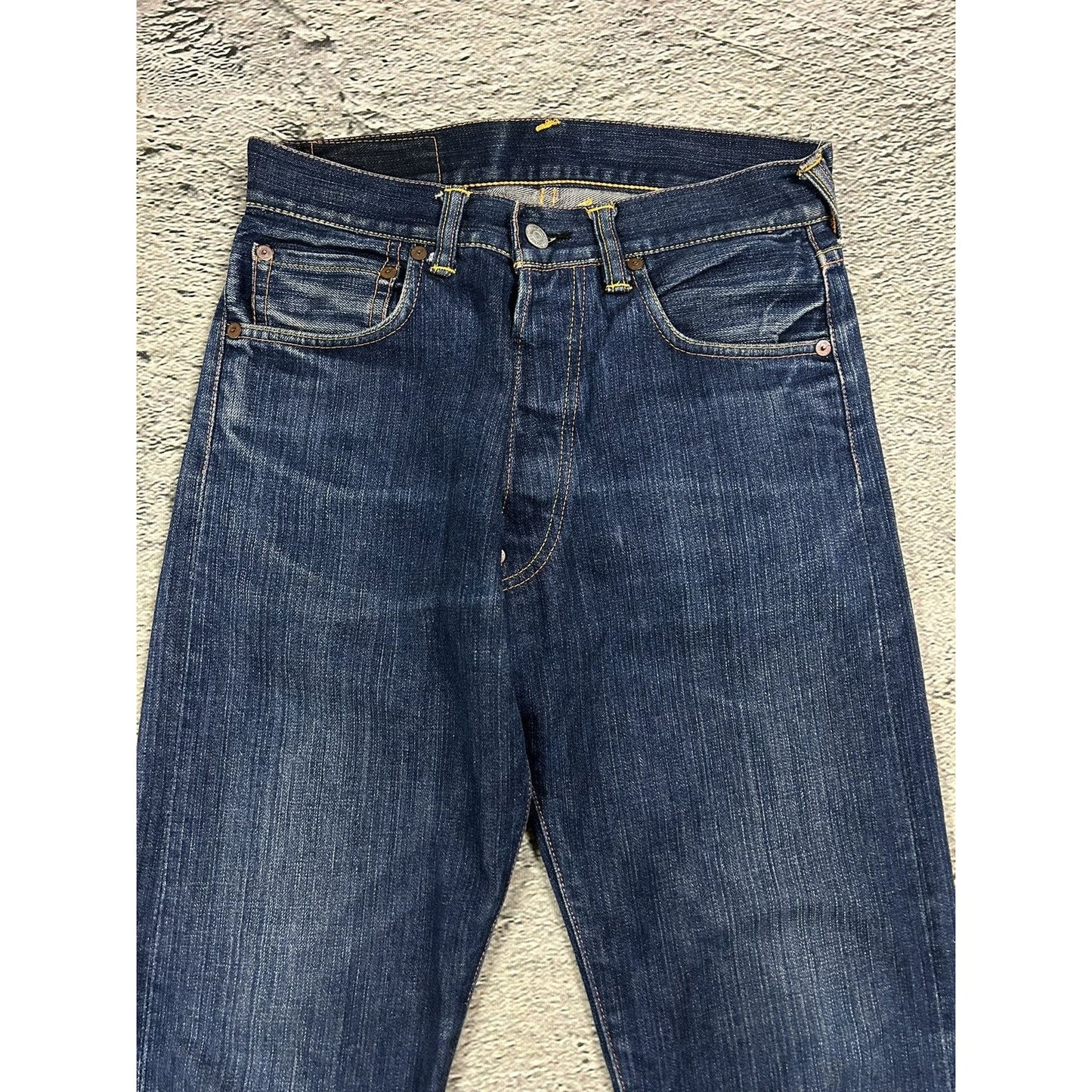 Evisu jeans daicock vintage selvedge navy big logo white