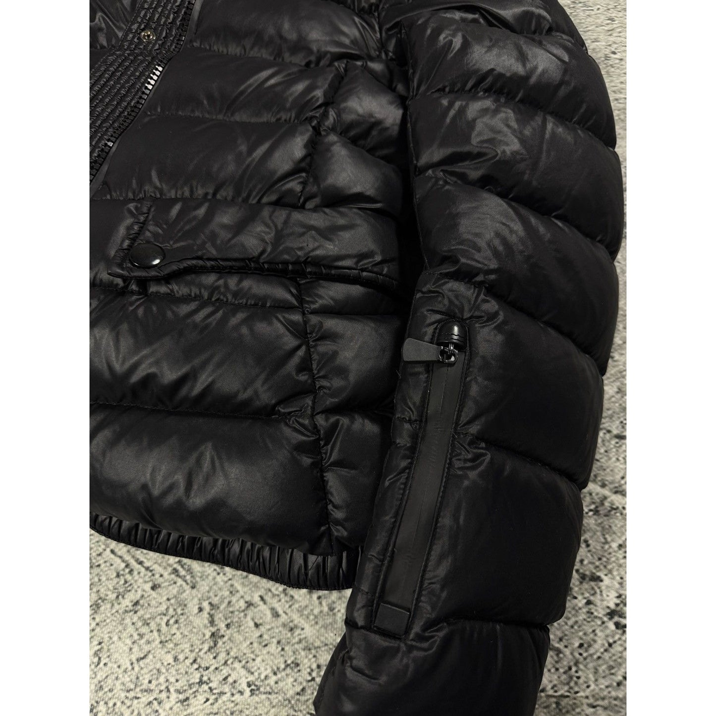 Moncler puffer jacket black hooded sample