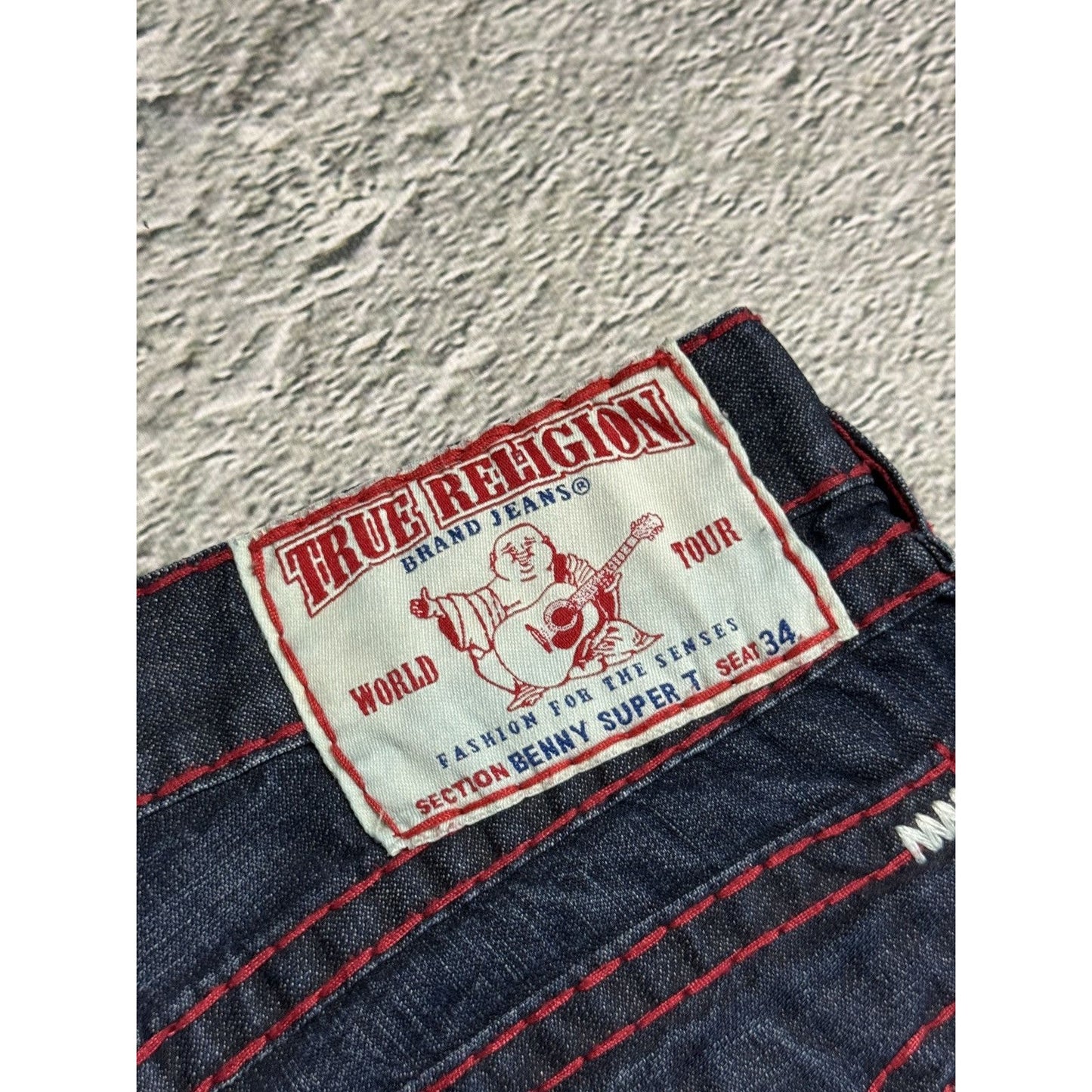 True Religion jeans straight vintage denim pants navy red