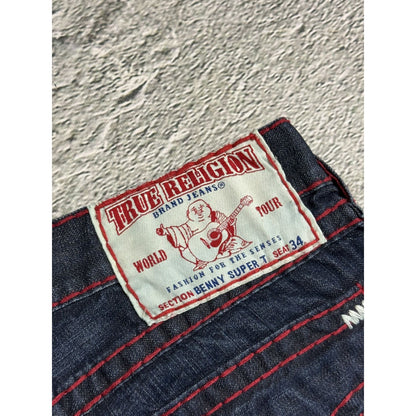 True Religion jeans straight vintage denim pants navy red