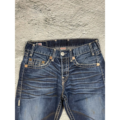True Religion jeans dark navy thick stitching brown Logan