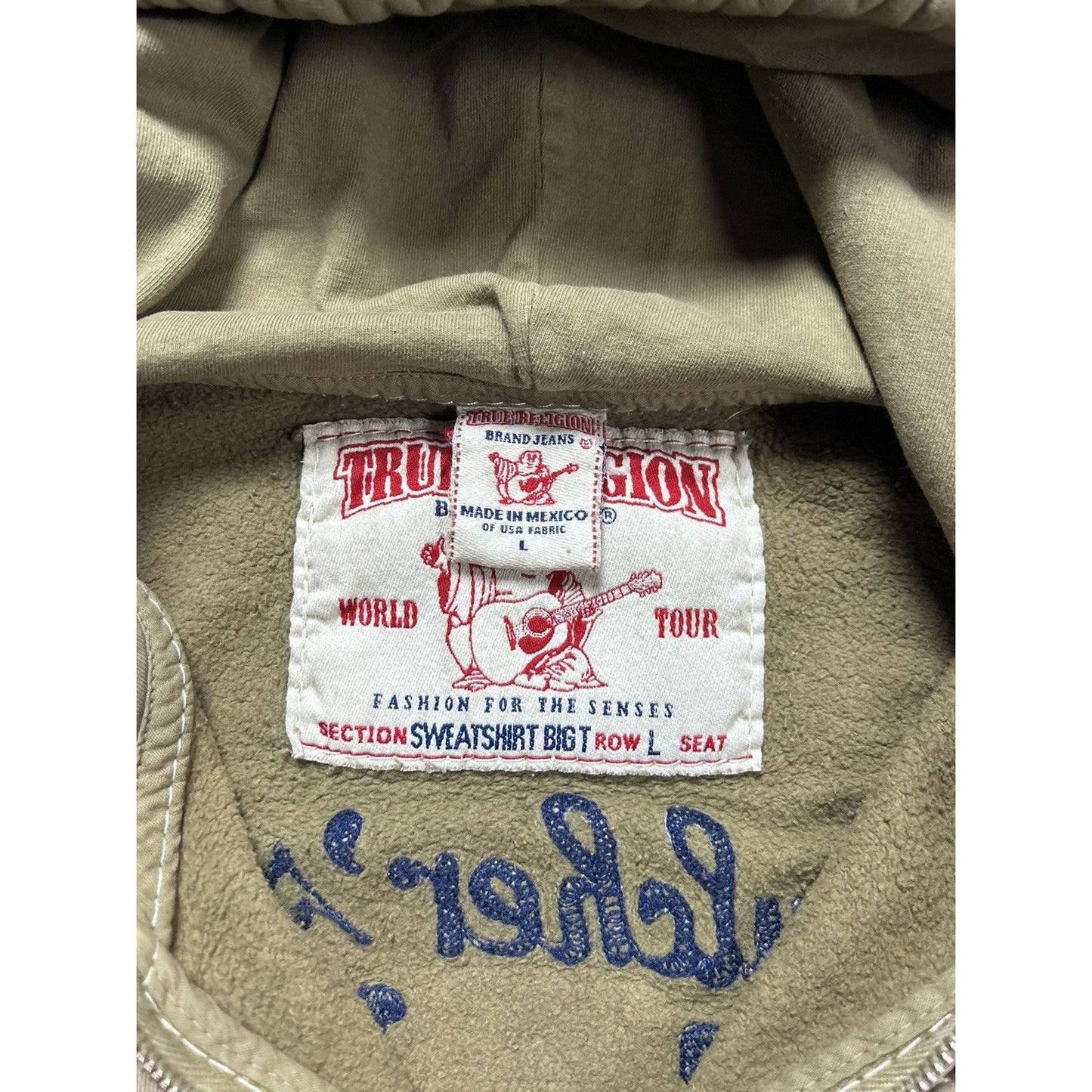 True Religion vintage khaki zip hoodie thick stitching Y2K