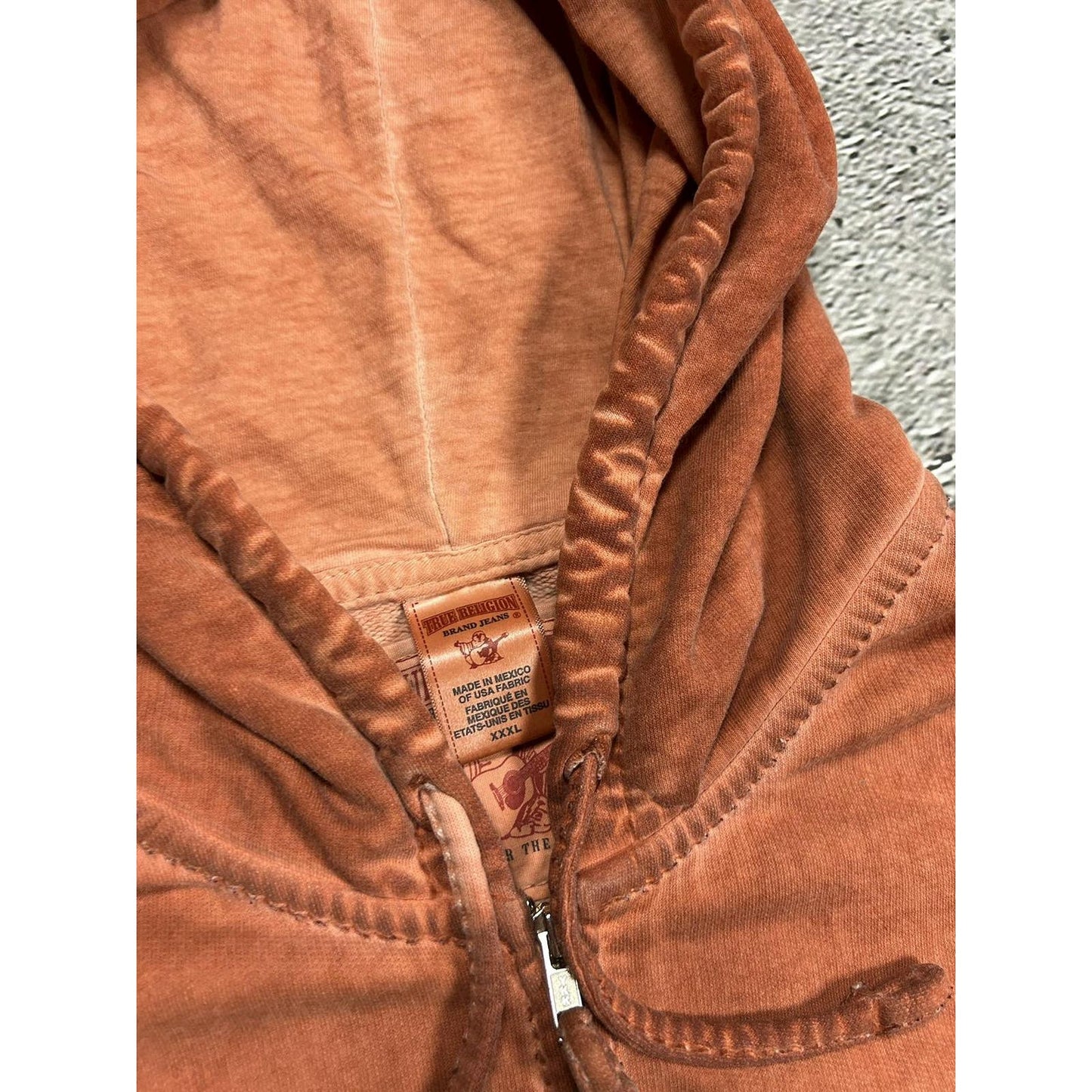 True Religion vintage orange zip hoodie thick stitching Y2K