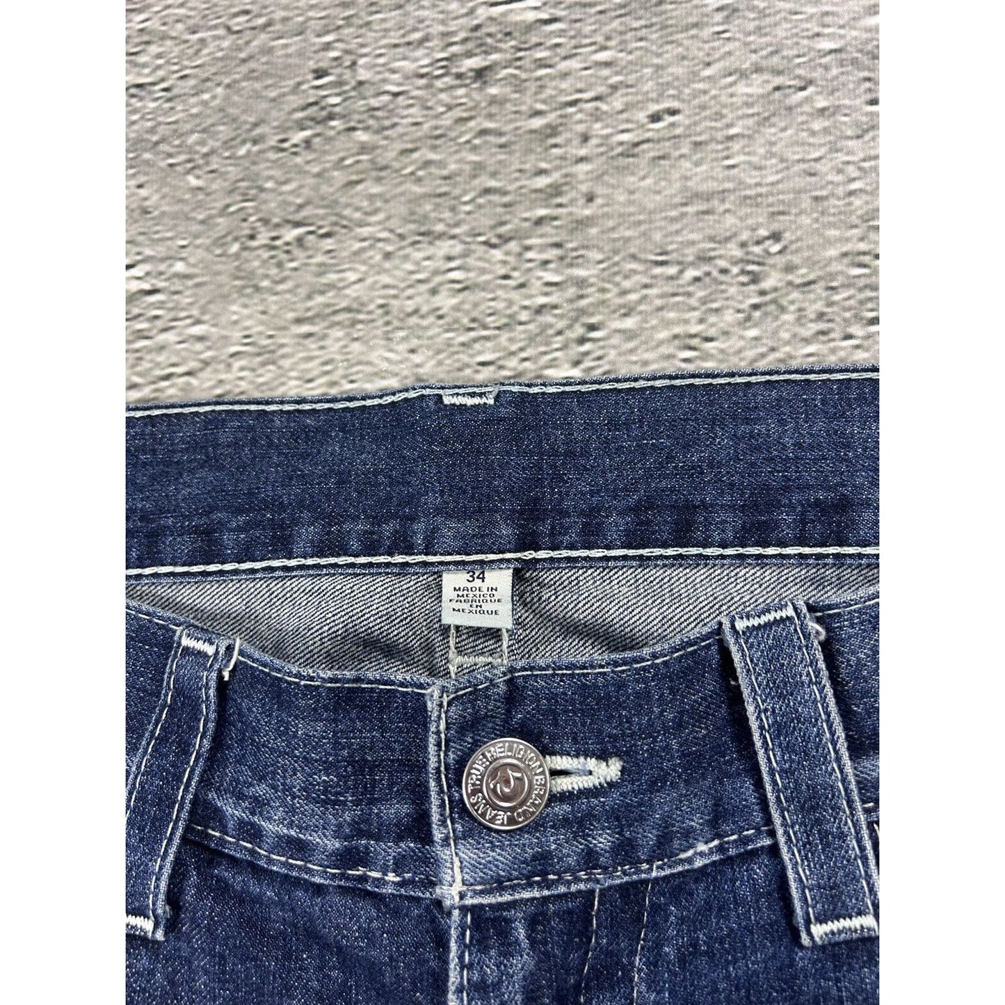 True Religion navy blue jeans white stitching Y2K