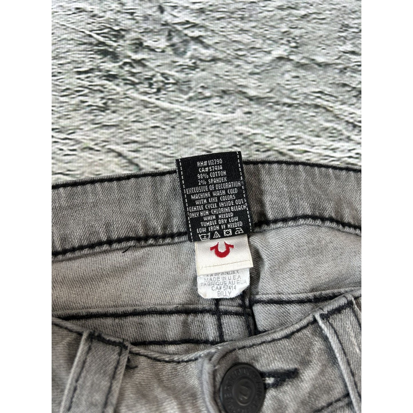 True Religion grey jeans black contrast stitching Billy Y2K