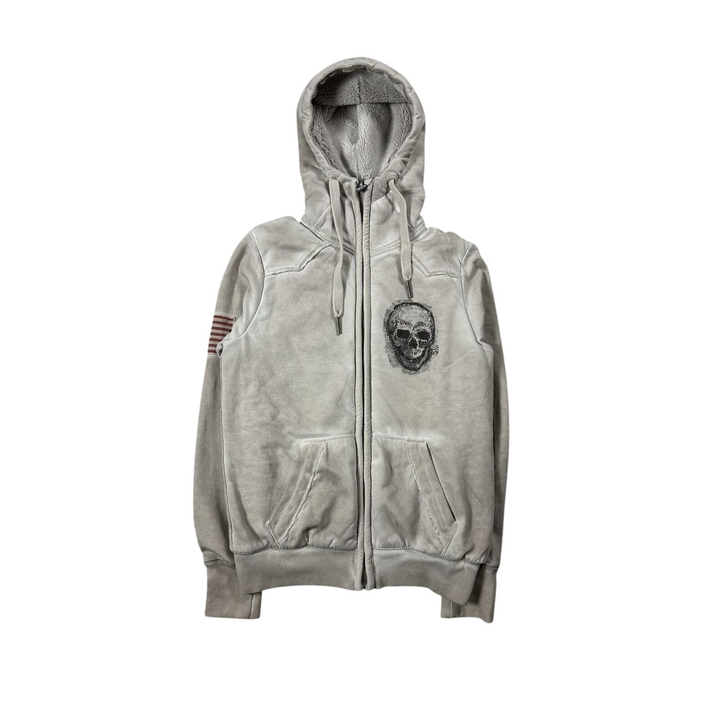 True Religion zip hoodie vintage skull rhinestones sherpa