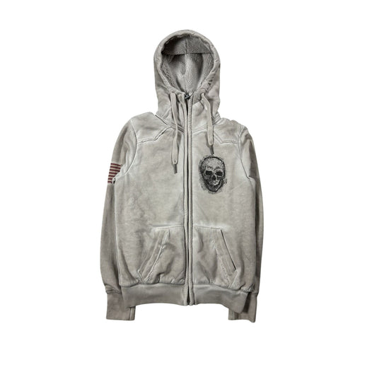 True Religion zip hoodie vintage skull rhinestones sherpa