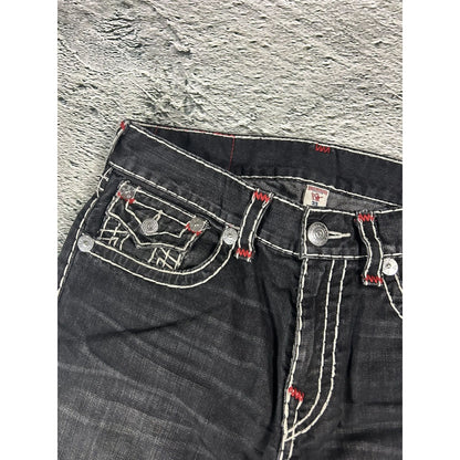 True Religion vintage black jeans denim white stitching
