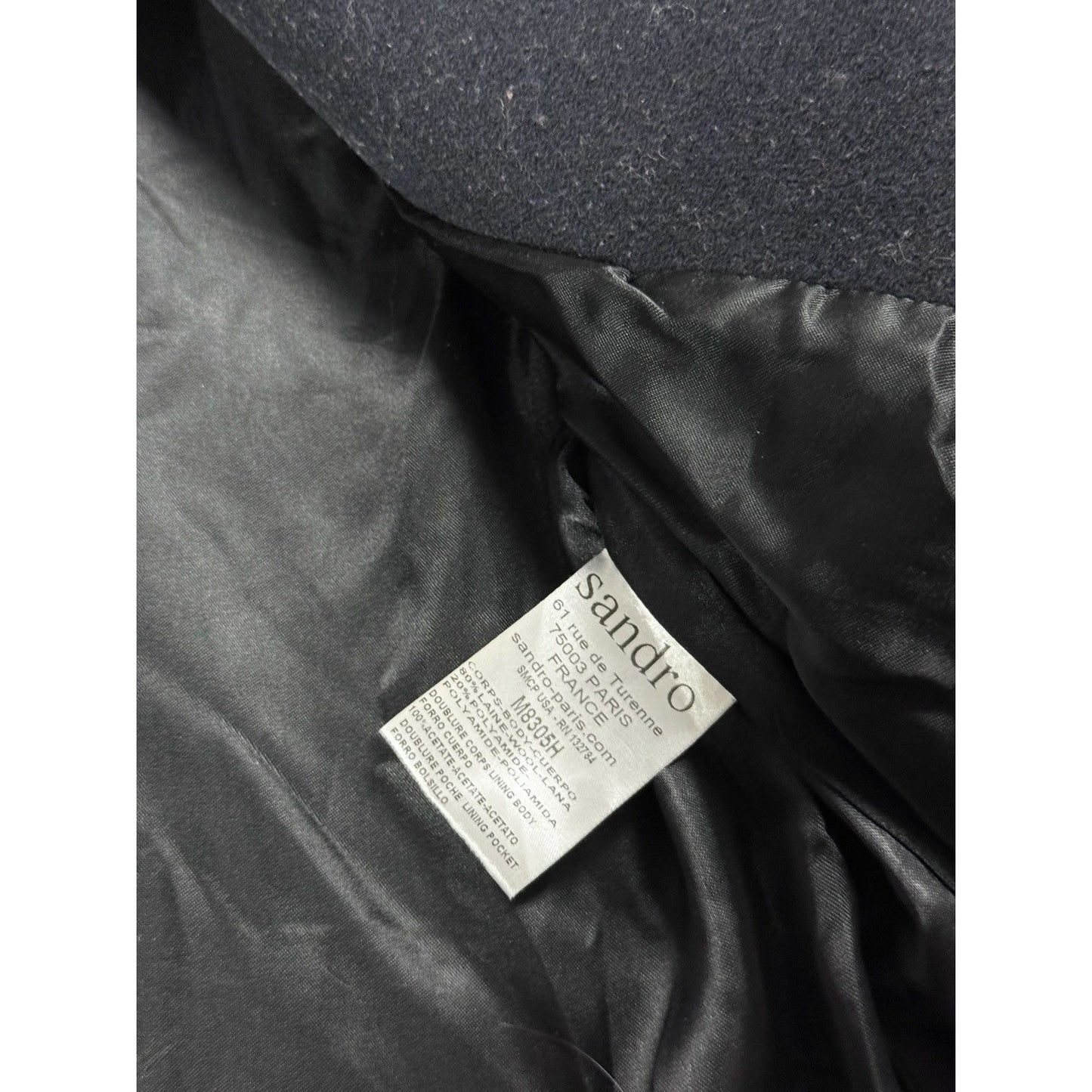 Sandro coat heavy wool black leather sleeves detachable hood