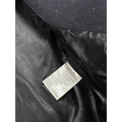 Sandro coat heavy wool black leather sleeves detachable hood