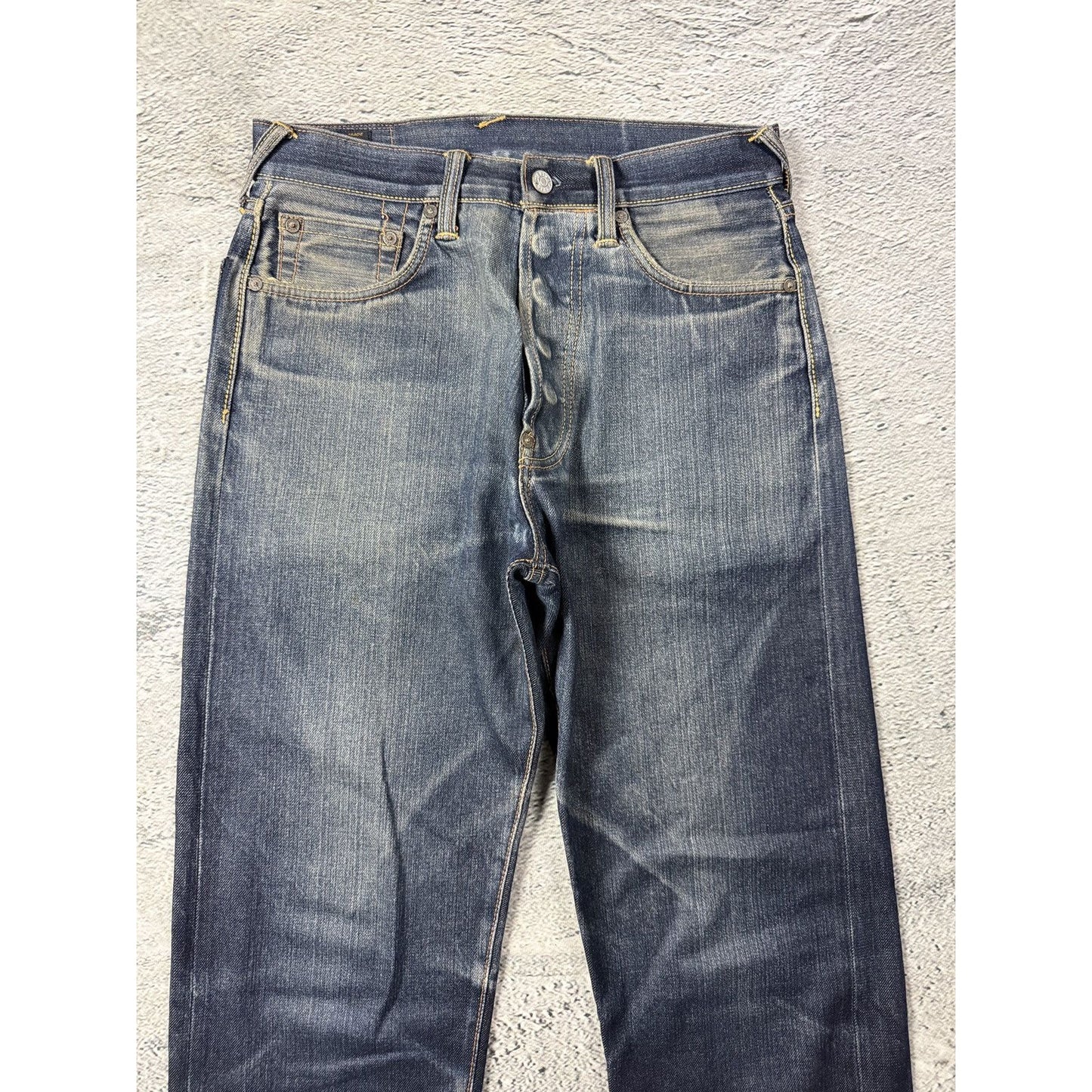 Evisu jeans white daicock big logo blue selvedge denim