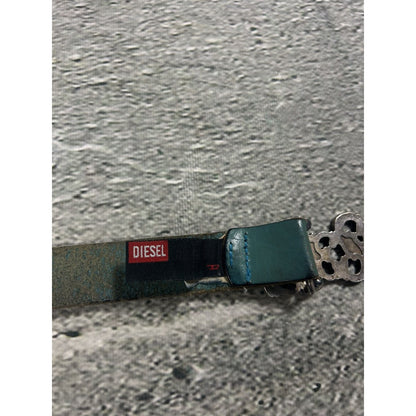 Diesel leather belt big buckle Y2K blue silver