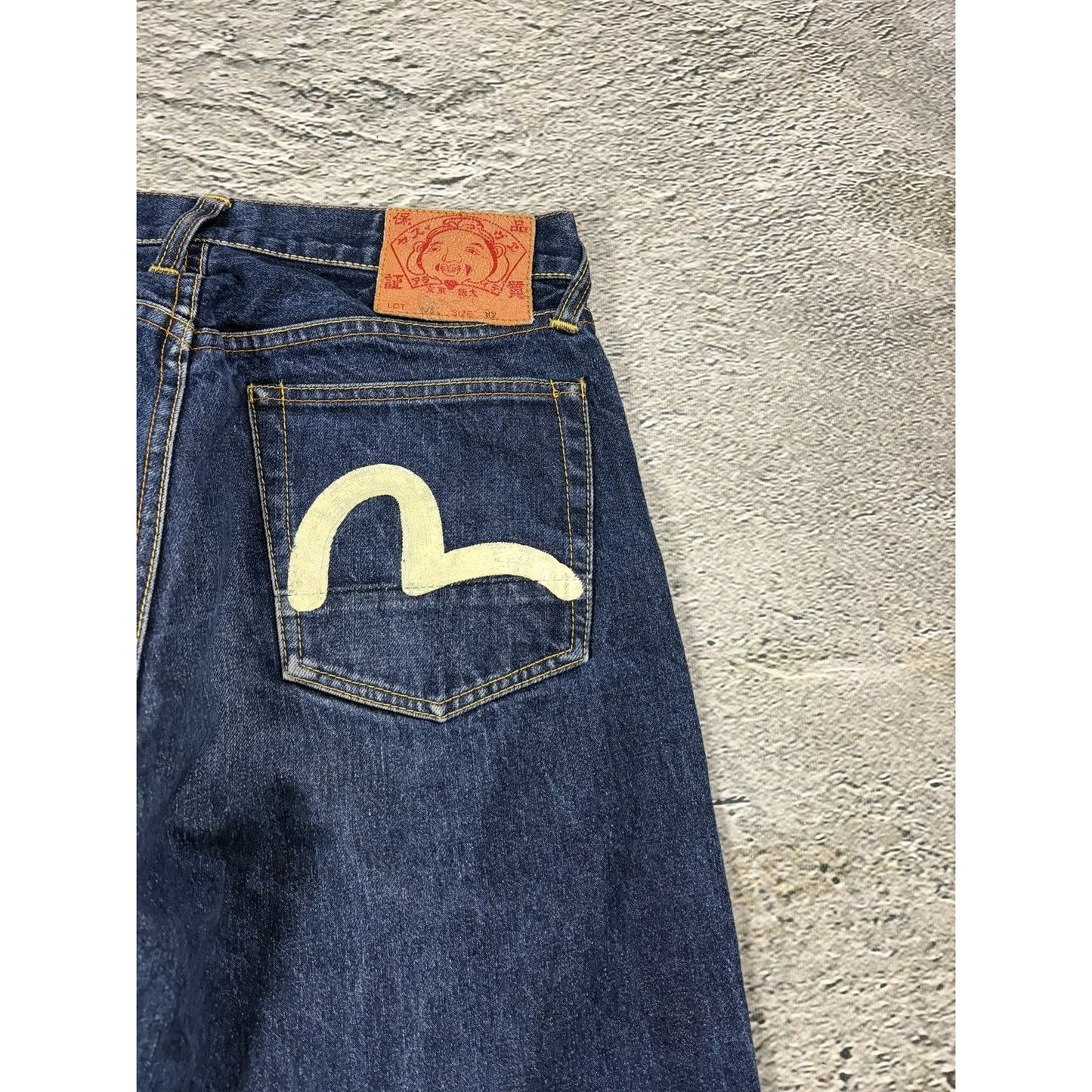 Evisu jeans vintage handpainted seagull logo selvedge white