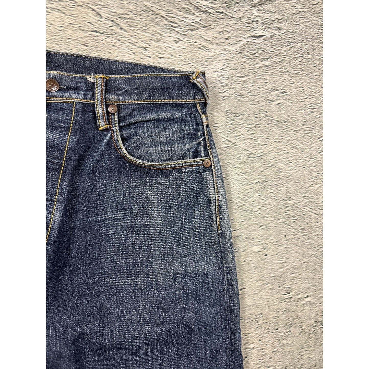 Evisu jeans daicock leather brown big logo navy raw Selvedge
