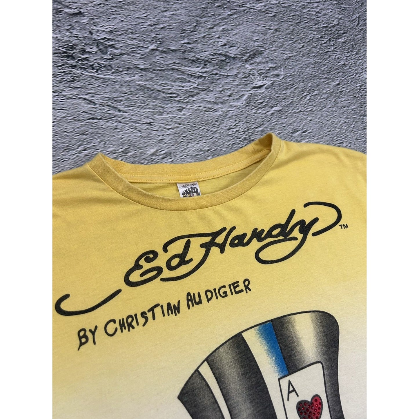 Ed Hardy Christian Audigier vintage yellow T-shirt big logo