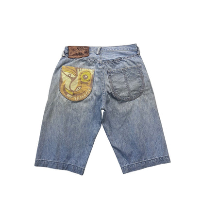 Yamane jorts Evisu denim shorts jeans Y2K embroidery face