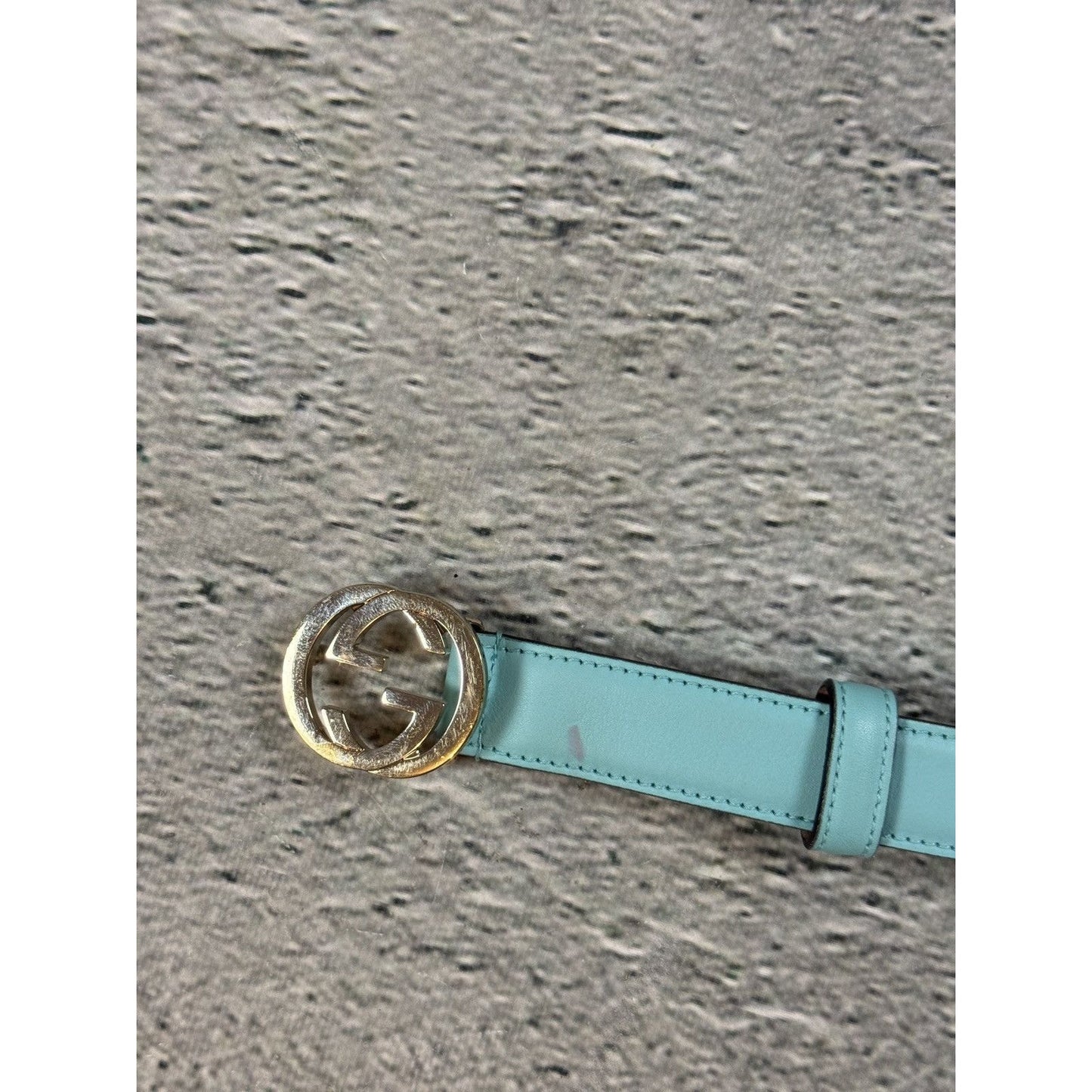 Gucci belt big buckle G turquoise blue silver monogram