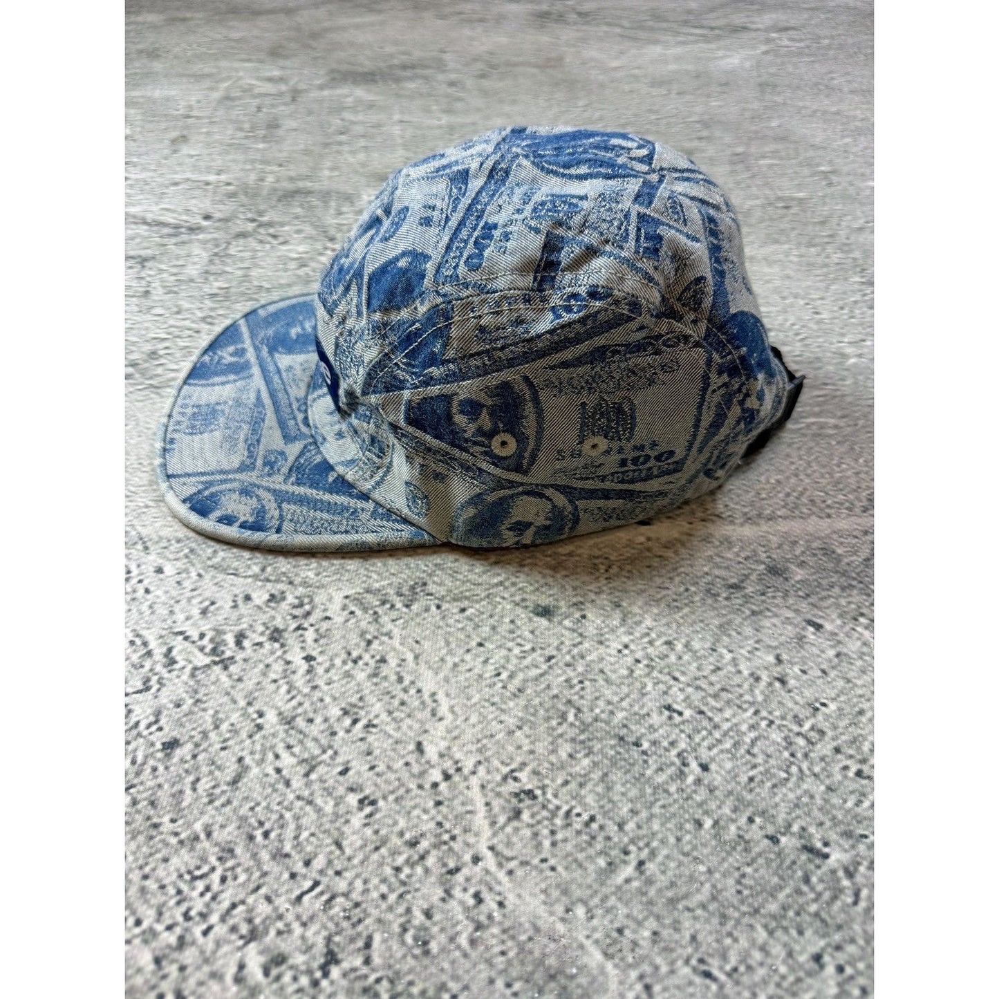 Supreme cap 5 panel baby blue money 100 dollar bill pattern