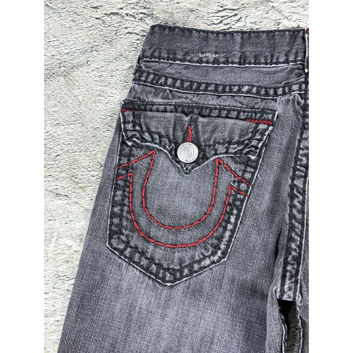 True Religion gray red stitching vamp jeans straight denim