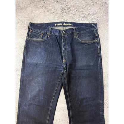 Evisu Genes jeans vintage raw denim blue painted seagull Y2K