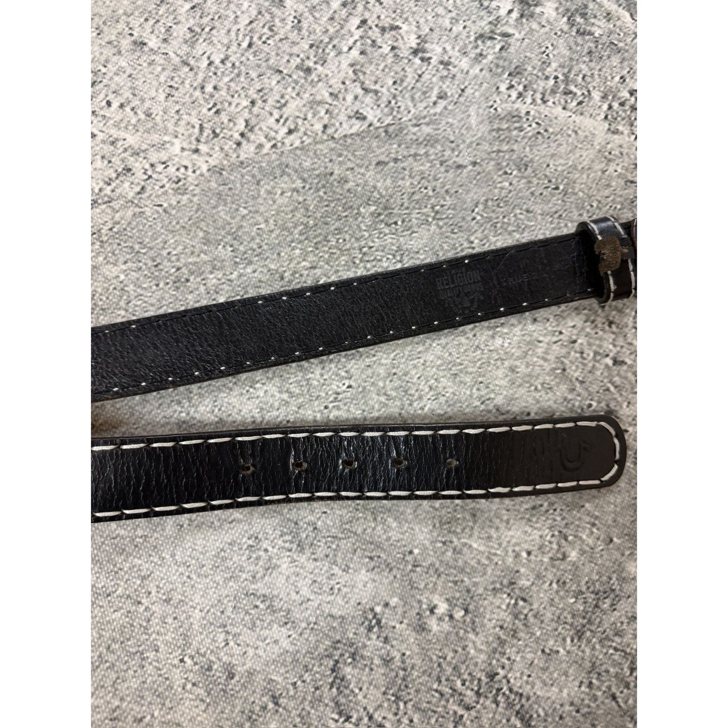 True Religion belt leather black Y2K thick stitching