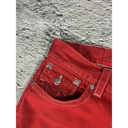 True Religion red jeans contrast stitching straight w flaps