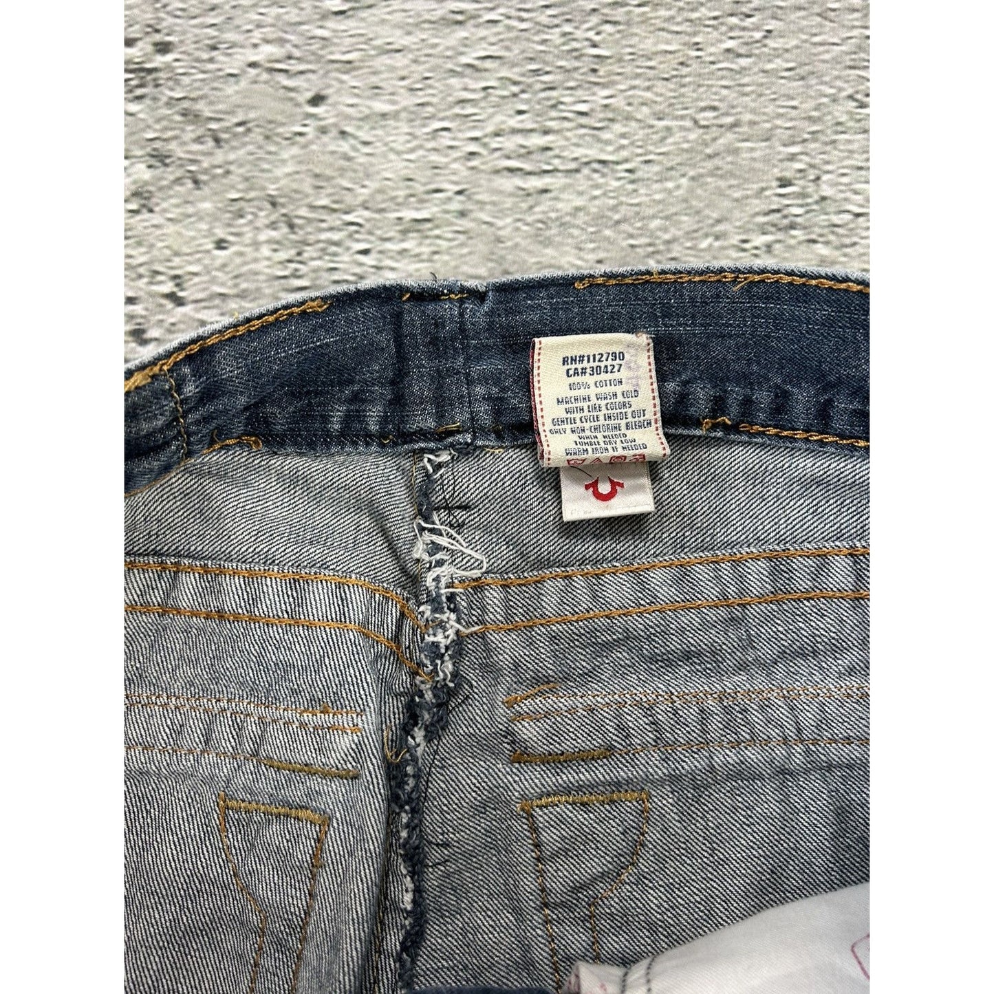 True Religion vintage blue jeans big logo painted black Y2K