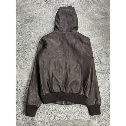 Leather Jacket Vintage hooded brown Y2K Bik Bok